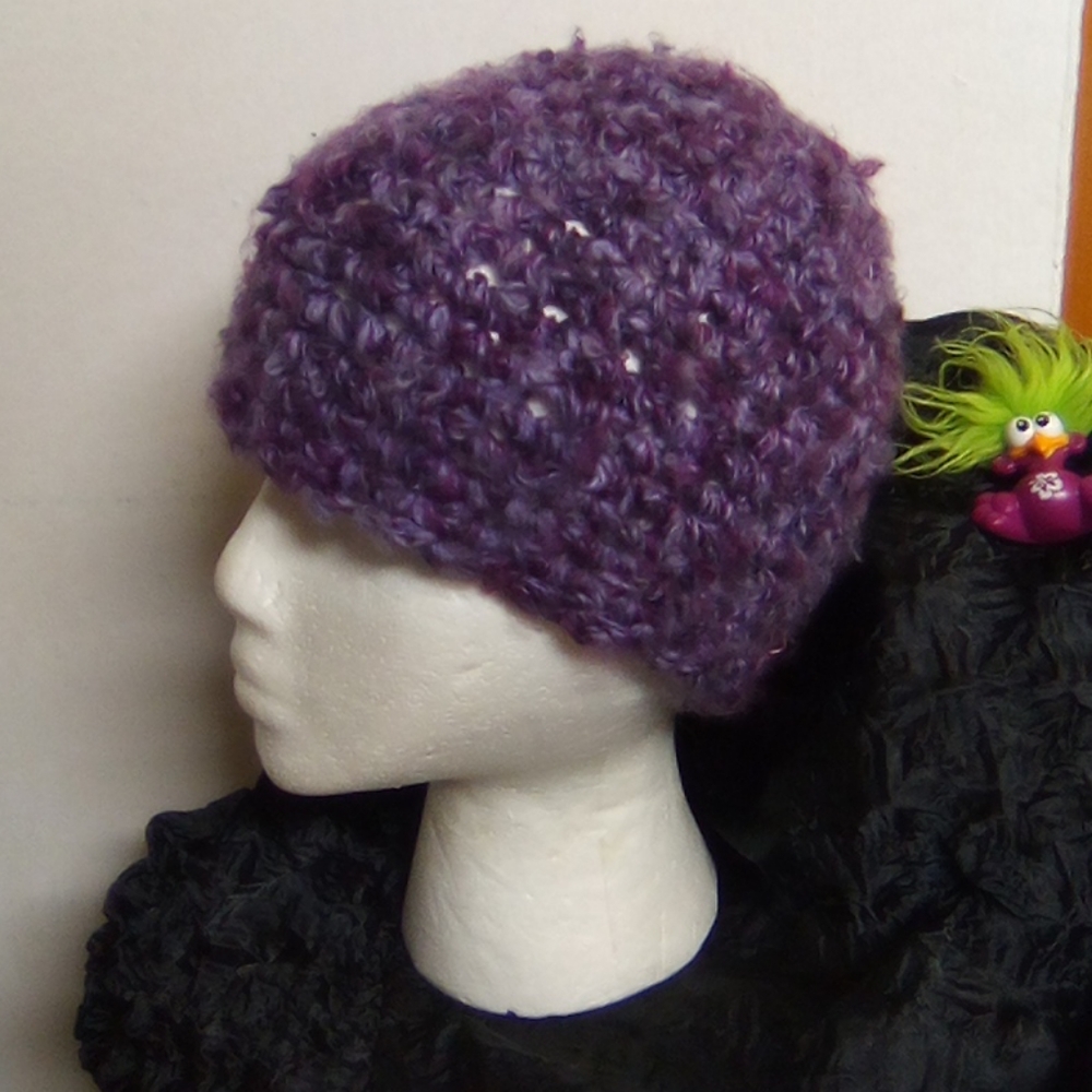 Hand Knitted Purple Beanie and Infinity Shawl - Picture 3 of 12